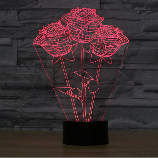 3D Rose LED Night Lamp – Romantic USB Touch Light for Bedroom, Home Decor & Gift