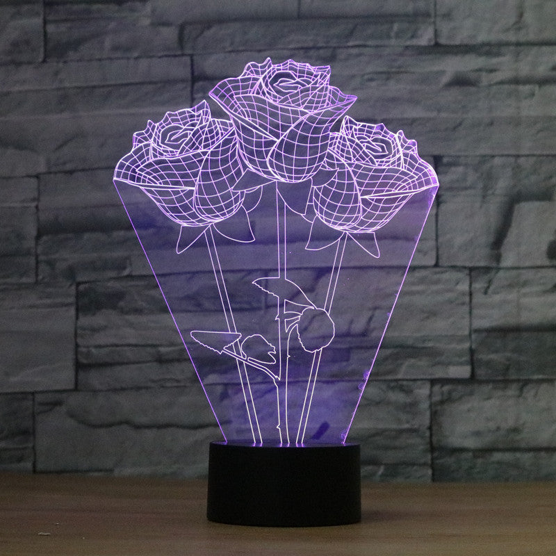 3D Rose LED Night Lamp – Romantic USB Touch Light for Bedroom, Home Decor & Gift