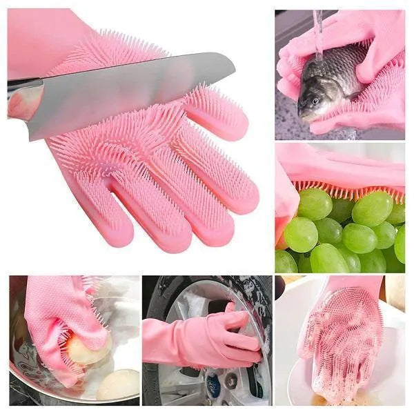 Multi-Purpose Silicone Cleaning & Scrubbing Gloves | Heat Resistant Kitchen Cleaning Gloves
